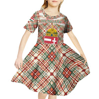 Hungary Christmas Kid Short Sleeve Dress with Red Green Plaid Pattern Crown and Double Cross Motif - Wonder Print Shop