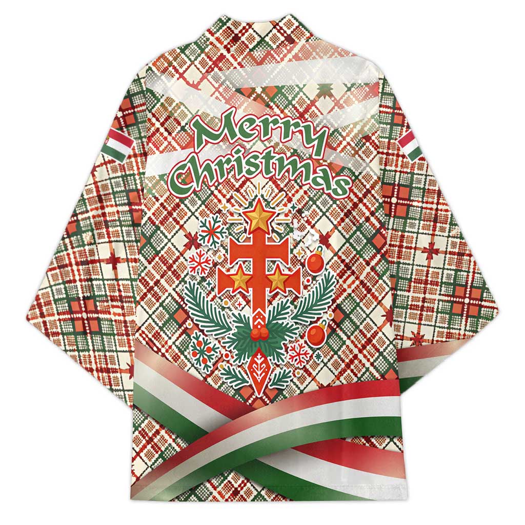 Hungary Christmas Kimono with Red Green Plaid Pattern Crown and Double Cross Motif - Wonder Print Shop
