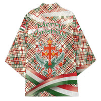 Hungary Christmas Kimono with Red Green Plaid Pattern Crown and Double Cross Motif - Wonder Print Shop