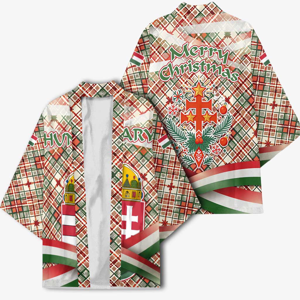 Hungary Christmas Kimono with Red Green Plaid Pattern Crown and Double Cross Motif - Wonder Print Shop