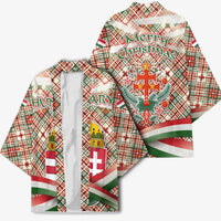 Hungary Christmas Kimono with Red Green Plaid Pattern Crown and Double Cross Motif - Wonder Print Shop