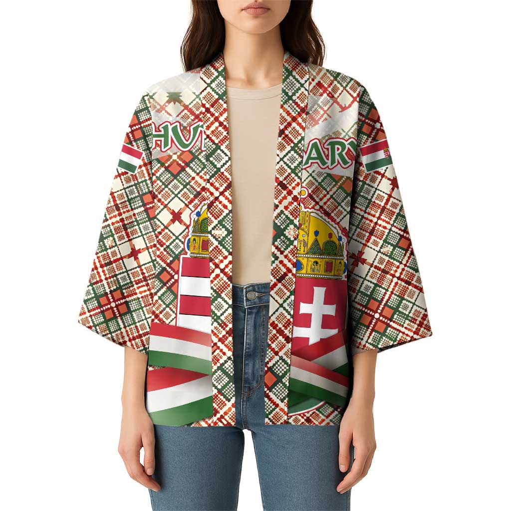 Hungary Christmas Kimono with Red Green Plaid Pattern Crown and Double Cross Motif - Wonder Print Shop