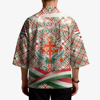 Hungary Christmas Kimono with Red Green Plaid Pattern Crown and Double Cross Motif - Wonder Print Shop