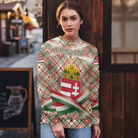 Hungary Christmas Ugly Christmas Sweater with Red Green Plaid Pattern Crown and Double Cross Motif - Wonder Print Shop
