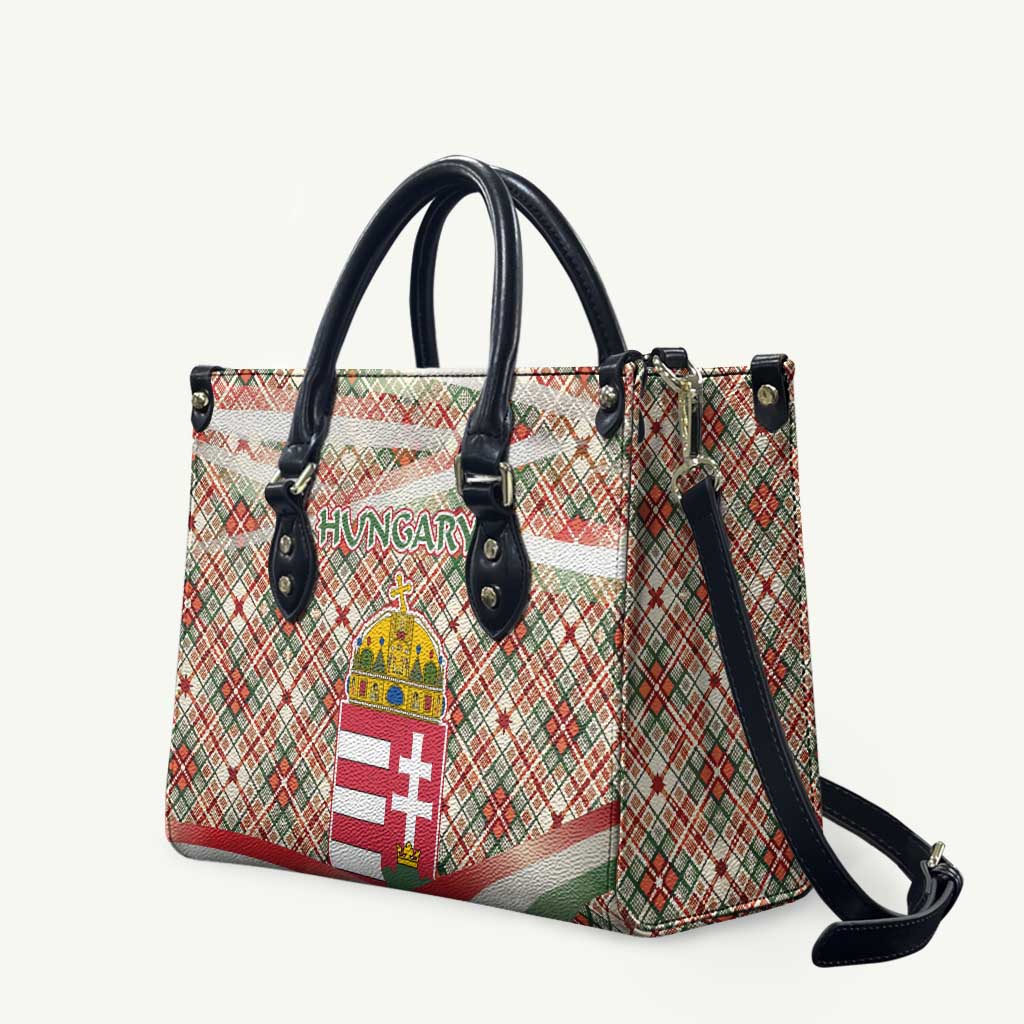 Hungary Christmas Leather Bag with Red Green Plaid Pattern Crown and Double Cross Motif - Wonder Print Shop