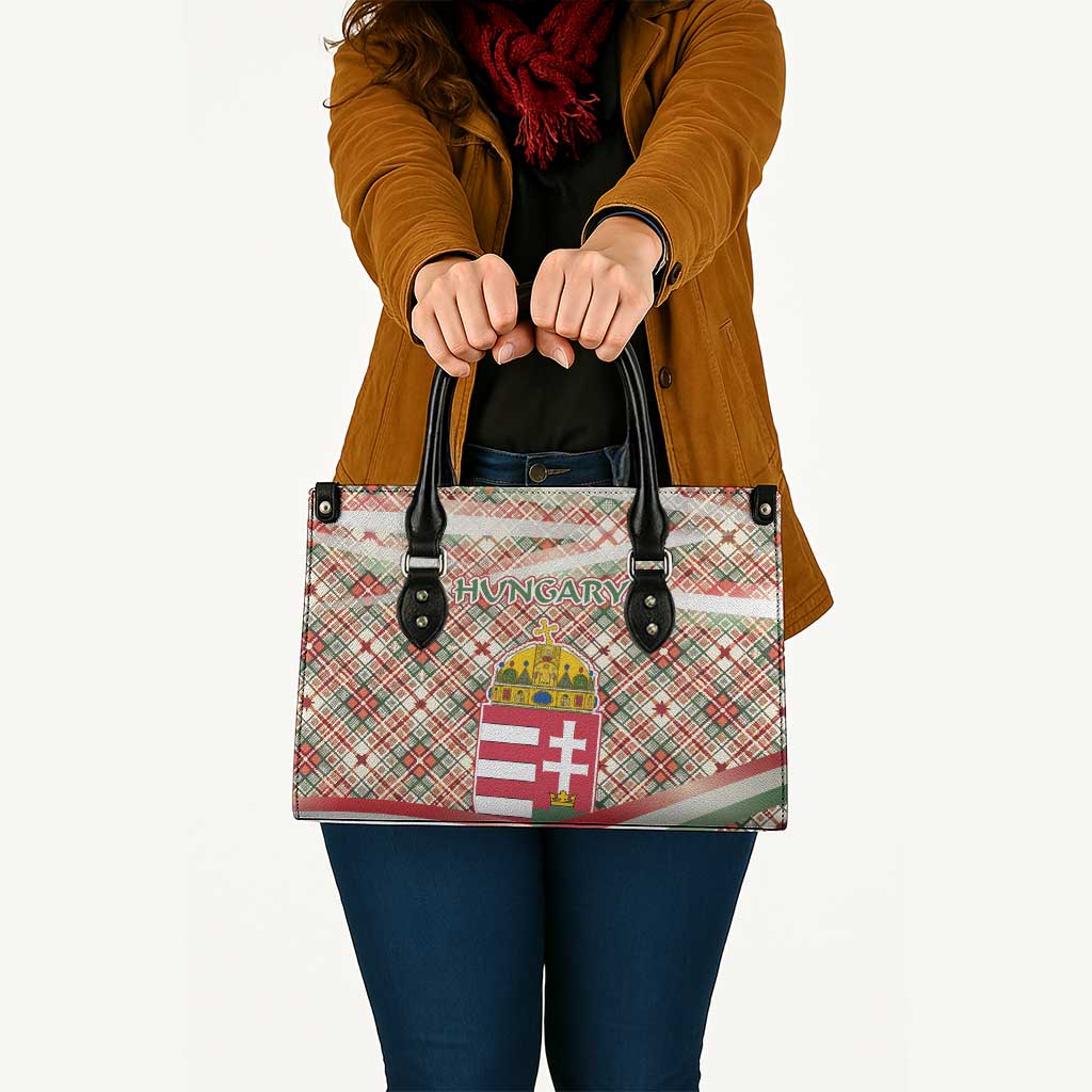 Hungary Christmas Leather Bag with Red Green Plaid Pattern Crown and Double Cross Motif - Wonder Print Shop