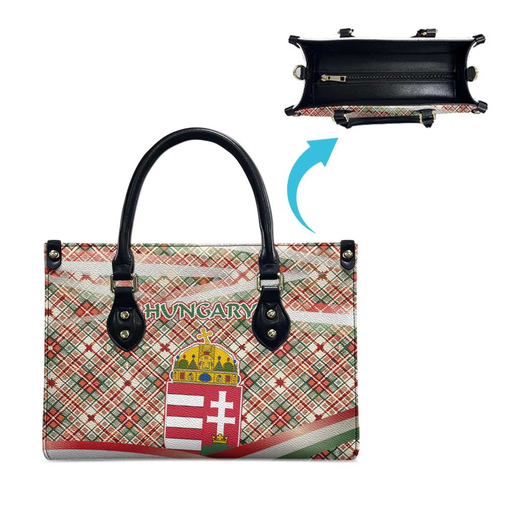 Hungary Christmas Leather Bag with Red Green Plaid Pattern Crown and Double Cross Motif - Wonder Print Shop