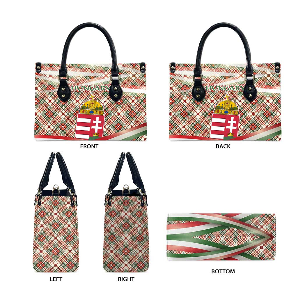 Hungary Christmas Leather Bag with Red Green Plaid Pattern Crown and Double Cross Motif - Wonder Print Shop