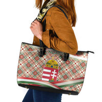 Hungary Christmas Leather Tote Bag with Red Green Plaid Pattern Crown and Double Cross Motif - Wonder Print Shop