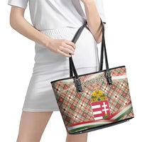 Hungary Christmas Leather Tote Bag with Red Green Plaid Pattern Crown and Double Cross Motif - Wonder Print Shop