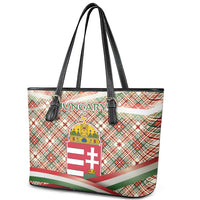 Hungary Christmas Leather Tote Bag with Red Green Plaid Pattern Crown and Double Cross Motif - Wonder Print Shop