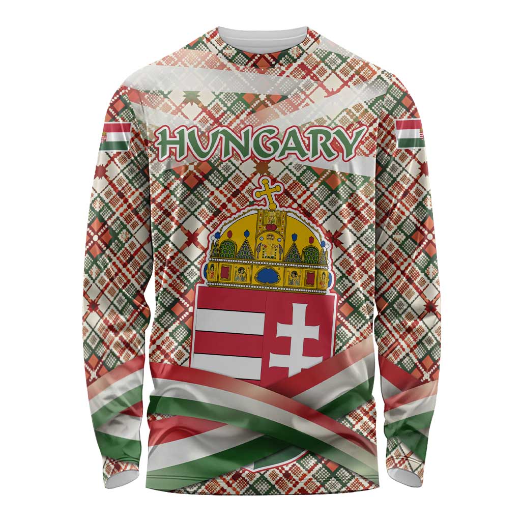 Hungary Christmas Long Sleeve Shirt with Red Green Plaid Pattern Crown and Double Cross Motif - Wonder Print Shop