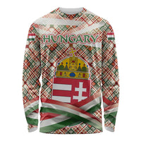 Hungary Christmas Long Sleeve Shirt with Red Green Plaid Pattern Crown and Double Cross Motif - Wonder Print Shop