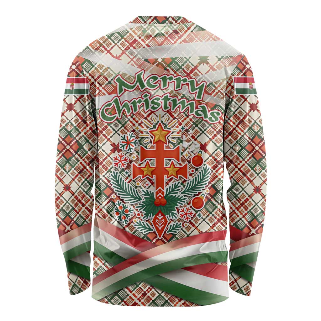 Hungary Christmas Long Sleeve Shirt with Red Green Plaid Pattern Crown and Double Cross Motif - Wonder Print Shop