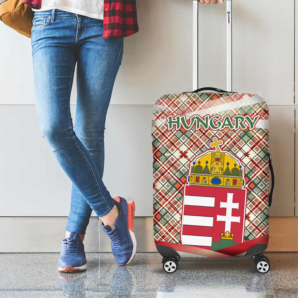 Hungary Christmas Luggage Cover with Red Green Plaid Pattern Crown and Double Cross Motif - Wonder Print Shop