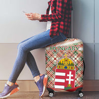 Hungary Christmas Luggage Cover with Red Green Plaid Pattern Crown and Double Cross Motif - Wonder Print Shop