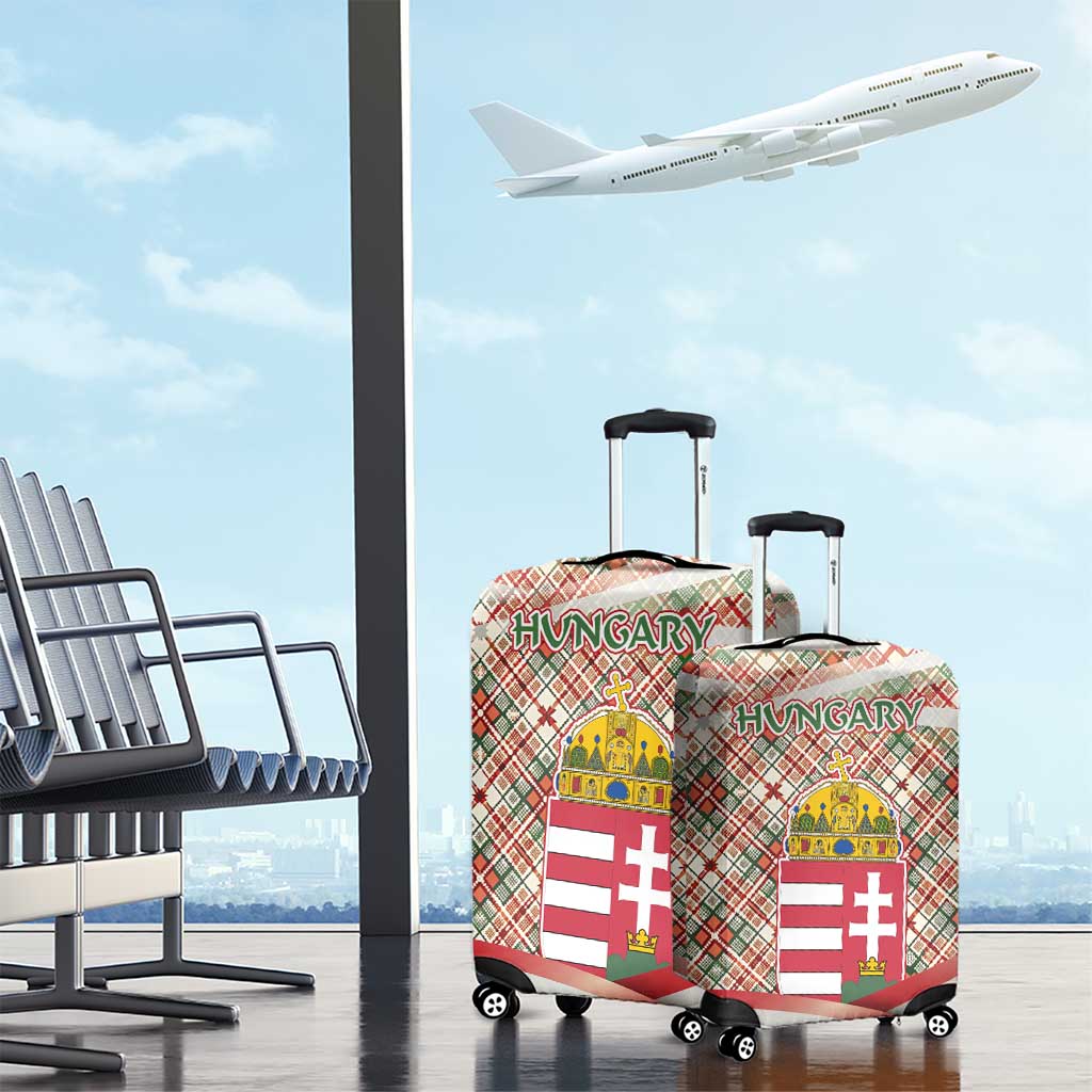 Hungary Christmas Luggage Cover with Red Green Plaid Pattern Crown and Double Cross Motif - Wonder Print Shop