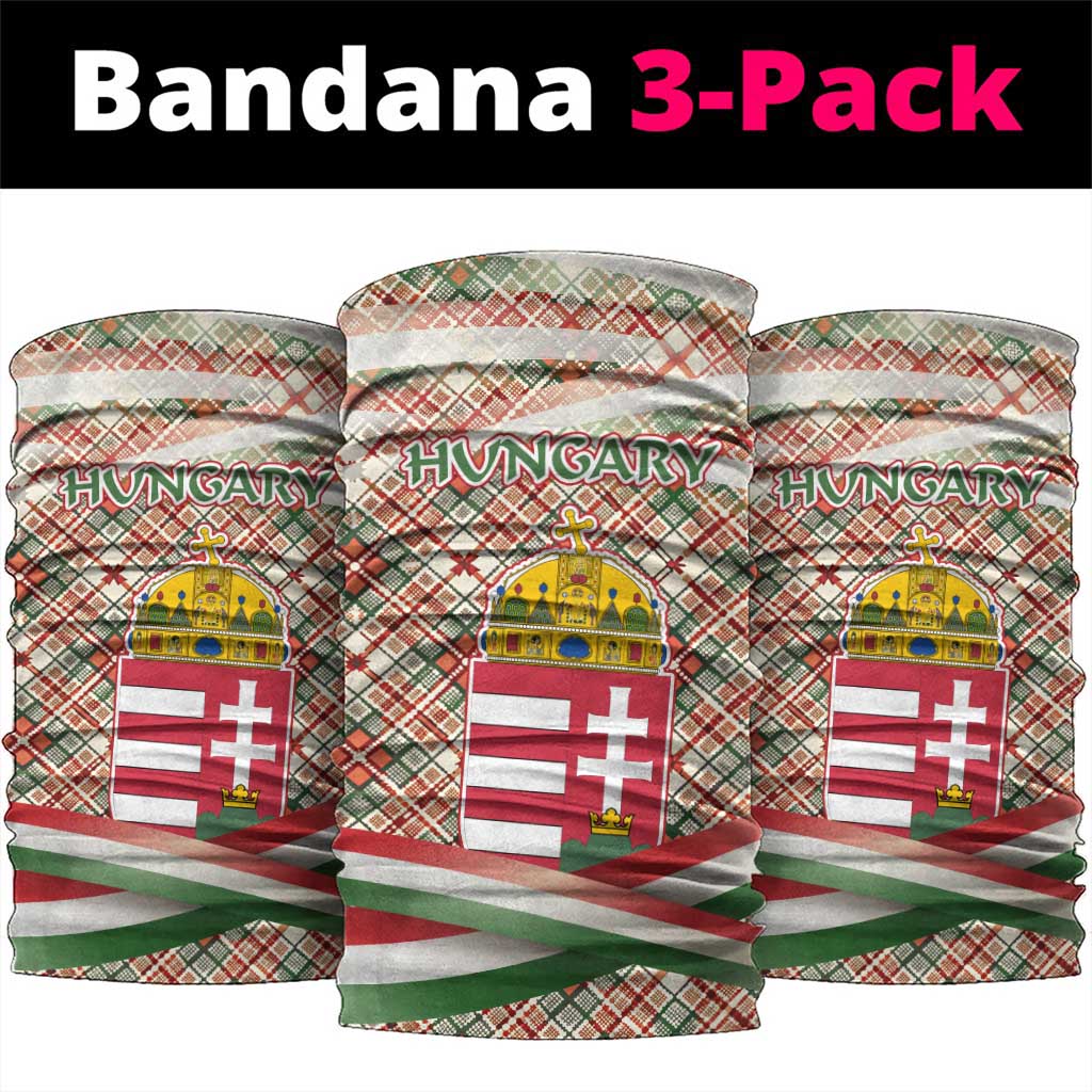 Hungary Christmas Neck Gaiter with Red Green Plaid Pattern Crown and Double Cross Motif - Wonder Print Shop