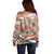 Hungary Christmas Off Shoulder Sweater with Red Green Plaid Pattern Crown and Double Cross Motif - Wonder Print Shop