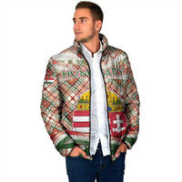 Hungary Christmas Padded Jacket with Red Green Plaid Pattern Crown and Double Cross Motif - Wonder Print Shop