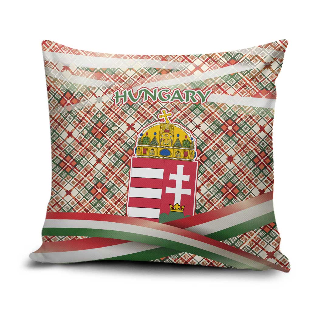 Hungary Christmas Pillow Cover with Red Green Plaid Pattern Crown and Double Cross Motif - Wonder Print Shop