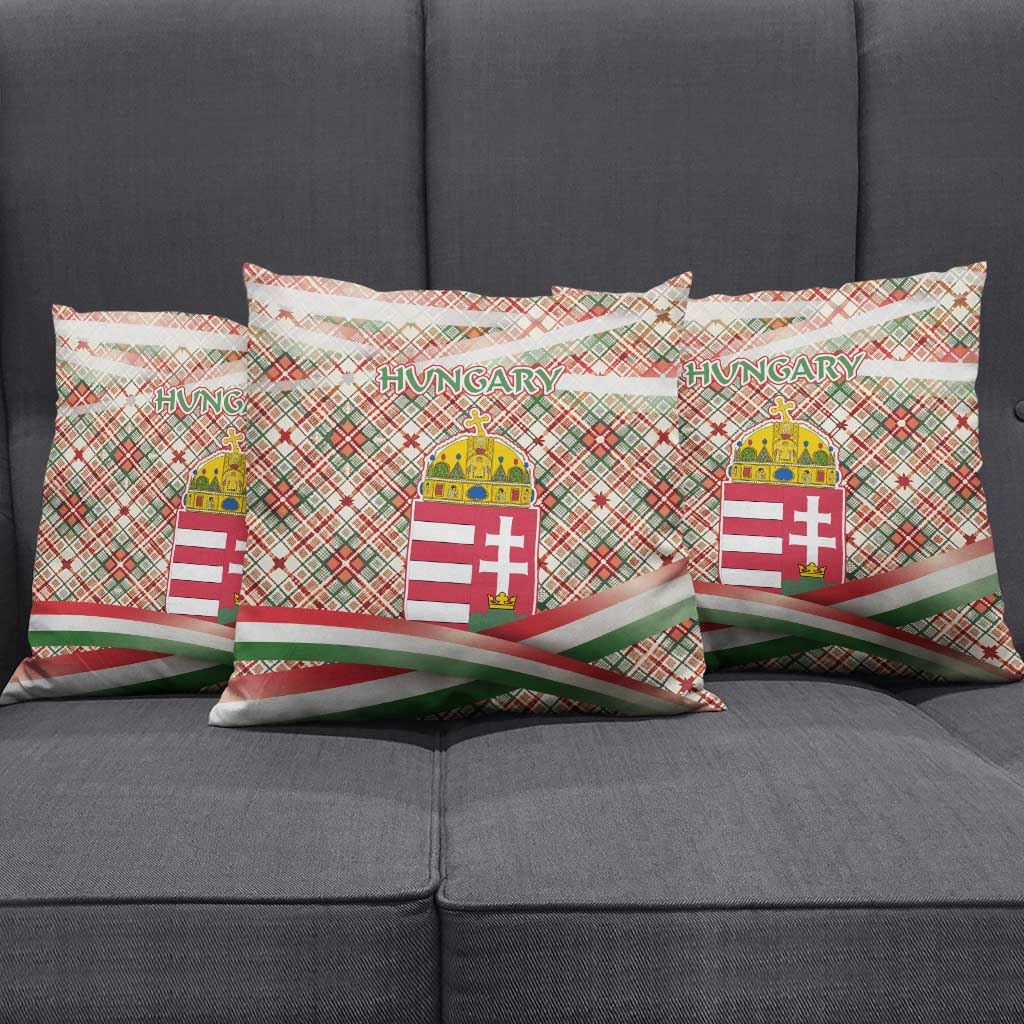 Hungary Christmas Pillow Cover with Red Green Plaid Pattern Crown and Double Cross Motif - Wonder Print Shop