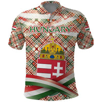 Hungary Christmas Polo Shirt with Red Green Plaid Pattern Crown and Double Cross Motif - Wonder Print Shop