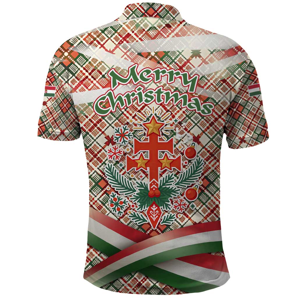 Hungary Christmas Polo Shirt with Red Green Plaid Pattern Crown and Double Cross Motif - Wonder Print Shop
