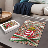 Hungary Christmas Puzzle with Red Green Plaid Pattern Crown and Double Cross Motif - Wonder Print Shop