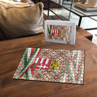 Hungary Christmas Puzzle with Red Green Plaid Pattern Crown and Double Cross Motif - Wonder Print Shop