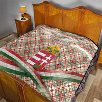Hungary Christmas Quilt with Red Green Plaid Pattern Crown and Double Cross Motif - Wonder Print Shop