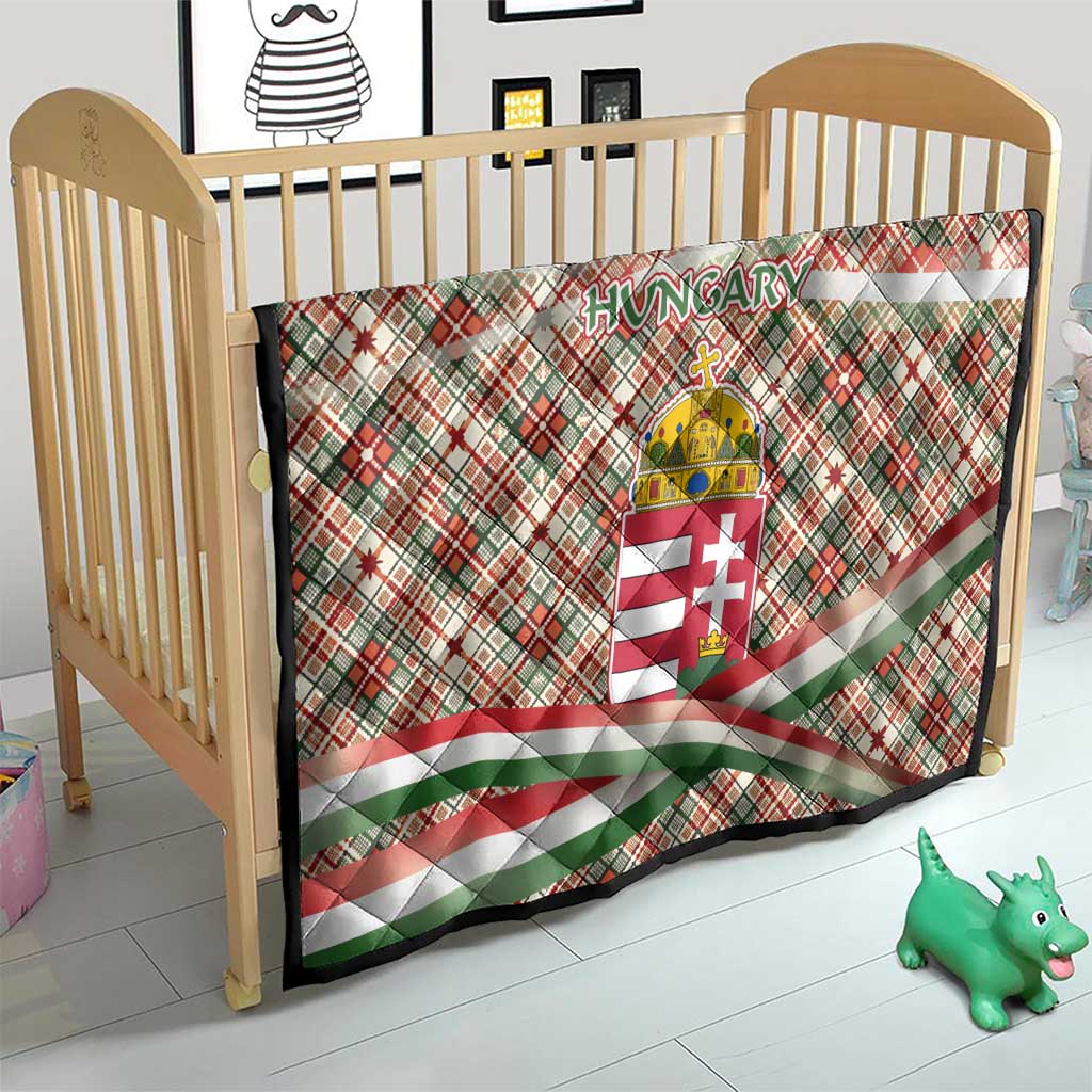 Hungary Christmas Quilt with Red Green Plaid Pattern Crown and Double Cross Motif - Wonder Print Shop