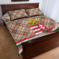 Hungary Christmas Quilt Bed Set with Red Green Plaid Pattern Crown and Double Cross Motif - Wonder Print Shop
