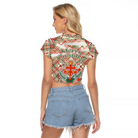 Hungary Christmas Raglan Cropped T Shirt with Red Green Plaid Pattern Crown and Double Cross Motif - Wonder Print Shop