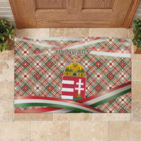 Hungary Christmas Rubber Doormat with Red Green Plaid Pattern Crown and Double Cross Motif - Wonder Print Shop