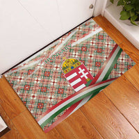 Hungary Christmas Rubber Doormat with Red Green Plaid Pattern Crown and Double Cross Motif - Wonder Print Shop