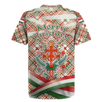 Hungary Christmas Rugby Jersey with Red Green Plaid Pattern Crown and Double Cross Motif - Wonder Print Shop