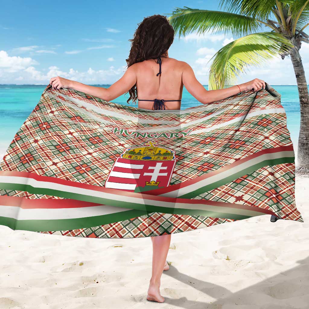 Hungary Christmas Sarong with Red Green Plaid Pattern Crown and Double Cross Motif - Wonder Print Shop