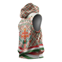 Hungary Christmas Sleeveless Hoodie with Red Green Plaid Pattern Crown and Double Cross Motif - Wonder Print Shop