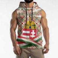 Hungary Christmas Sleeveless Hoodie with Red Green Plaid Pattern Crown and Double Cross Motif - Wonder Print Shop