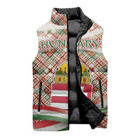 Hungary Christmas Sleeveless Puffer Jacket with Red Green Plaid Pattern Crown and Double Cross Motif - Wonder Print Shop