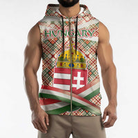 Hungary Christmas Sleeveless Zip Hoodie with Red Green Plaid Pattern Crown and Double Cross Motif - Wonder Print Shop