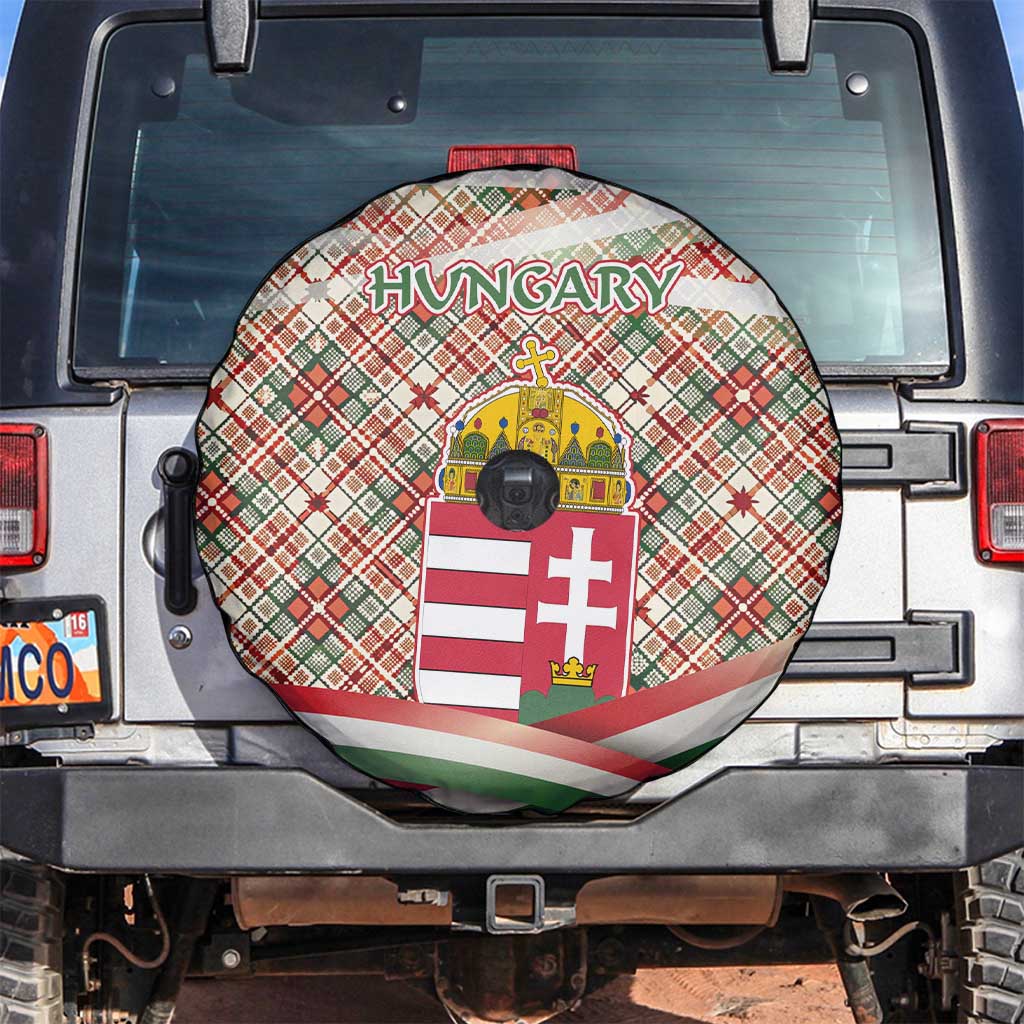 Hungary Christmas Spare Tire Cover with Red Green Plaid Pattern Crown and Double Cross Motif - Wonder Print Shop