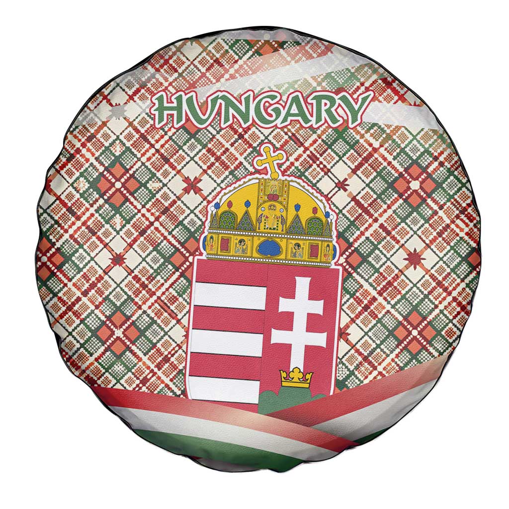 Hungary Christmas Spare Tire Cover with Red Green Plaid Pattern Crown and Double Cross Motif - Wonder Print Shop