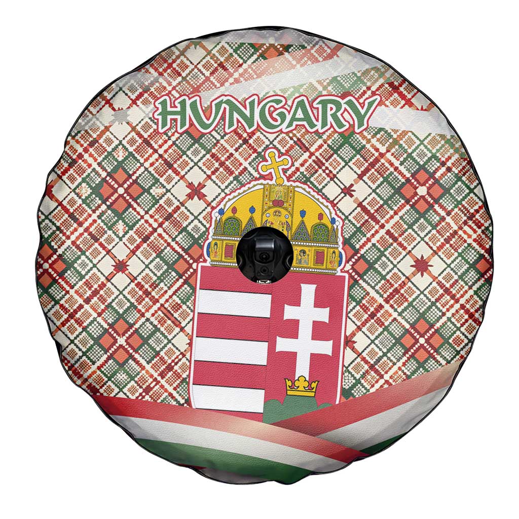 Hungary Christmas Spare Tire Cover with Red Green Plaid Pattern Crown and Double Cross Motif - Wonder Print Shop