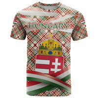Hungary Christmas T Shirt with Red Green Plaid Pattern Crown and Double Cross Motif - Wonder Print Shop