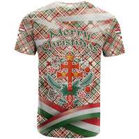 Hungary Christmas T Shirt with Red Green Plaid Pattern Crown and Double Cross Motif - Wonder Print Shop