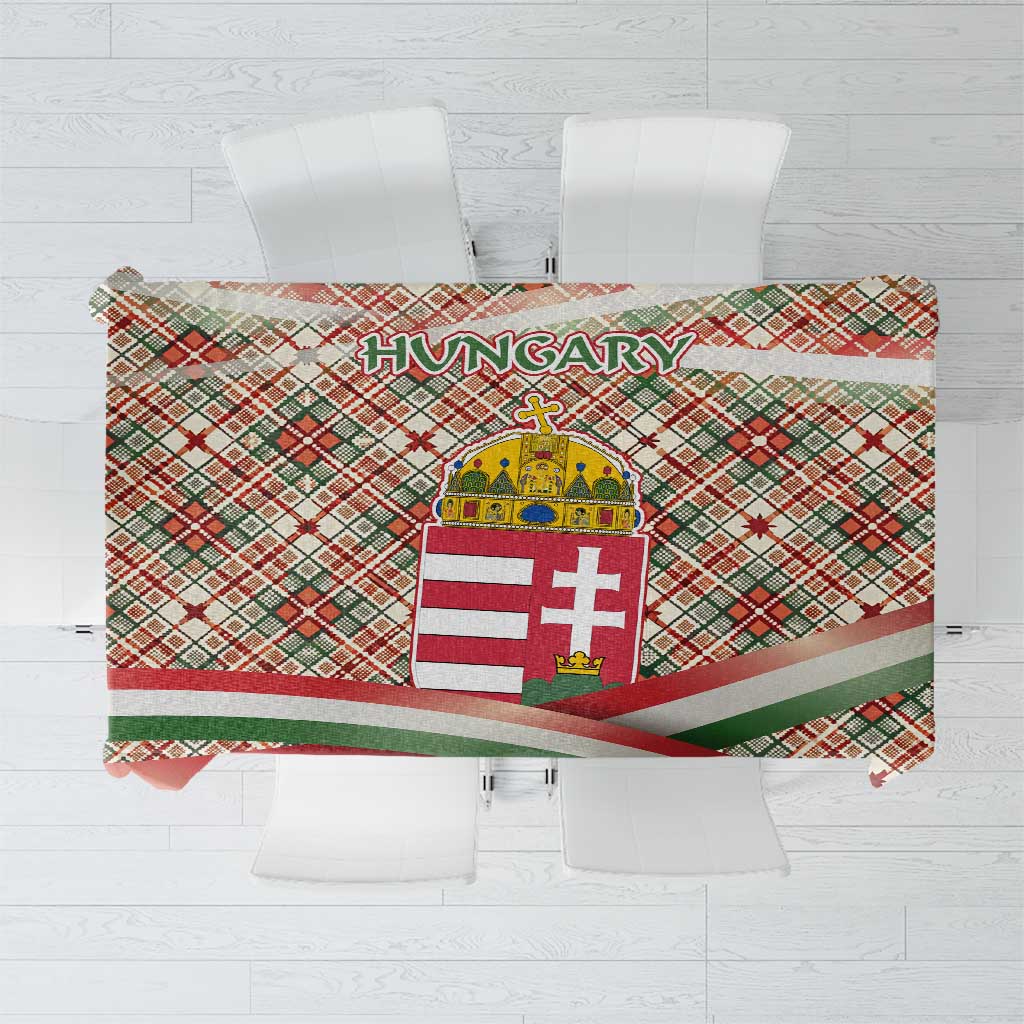 Hungary Christmas Tablecloth with Red Green Plaid Pattern Crown and Double Cross Motif - Wonder Print Shop