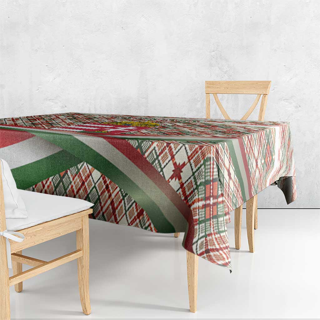 Hungary Christmas Tablecloth with Red Green Plaid Pattern Crown and Double Cross Motif - Wonder Print Shop