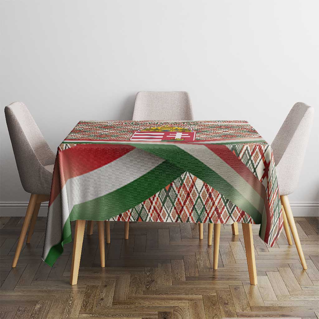 Hungary Christmas Tablecloth with Red Green Plaid Pattern Crown and Double Cross Motif - Wonder Print Shop